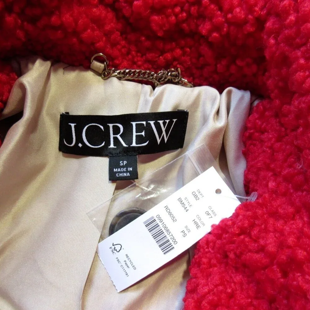 NWT J.Crew Petite Teddy Sherpa Lady Coat in Holiday Red Cozy Furry Jacket PS SP